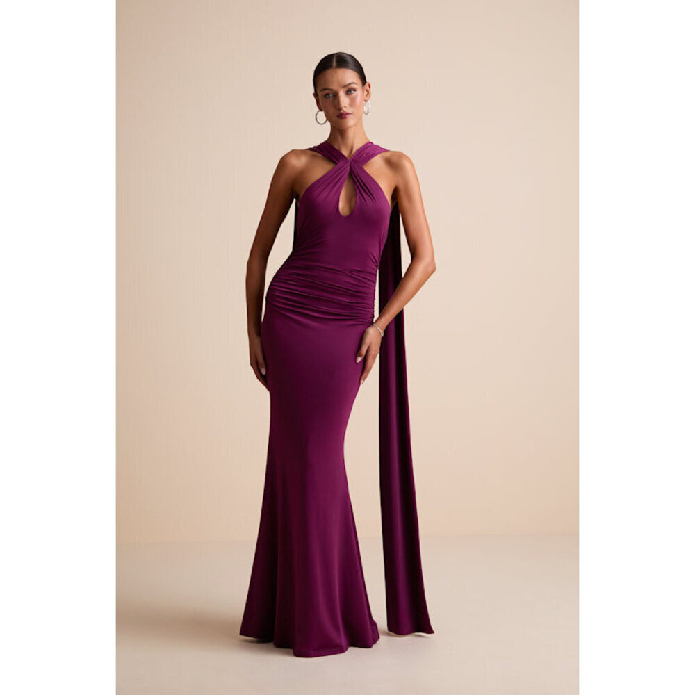 Lulus Noretta Plum Jersey Knit Keyhole Cutout Sash Maxi Dress Purple - Size XL
